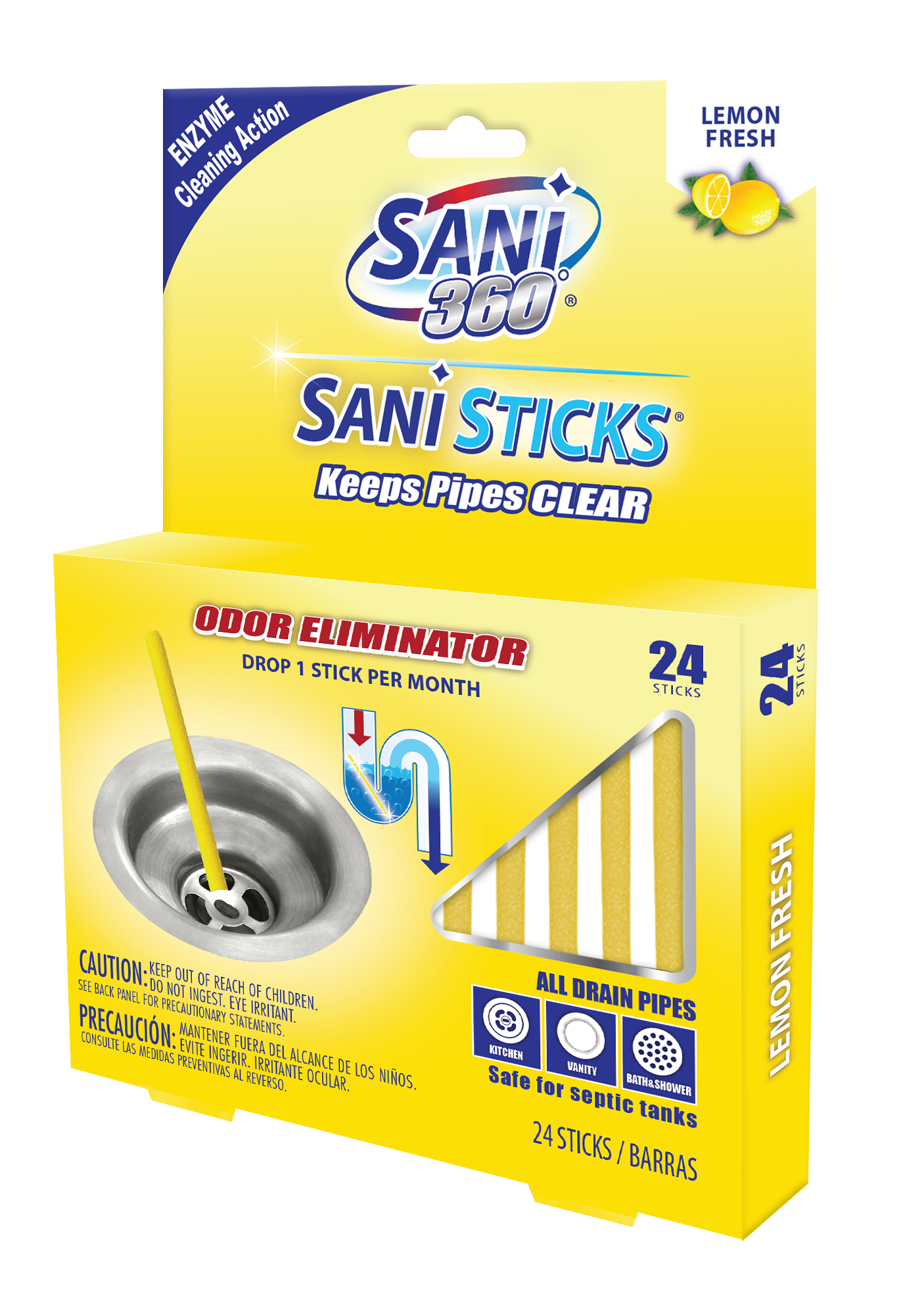 Sani Sticks Bâton de Nettoyage de Drainer - Parfumé au Citron